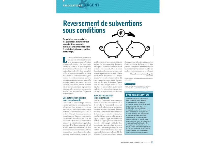 Associations mode d'emploi reversement subventions